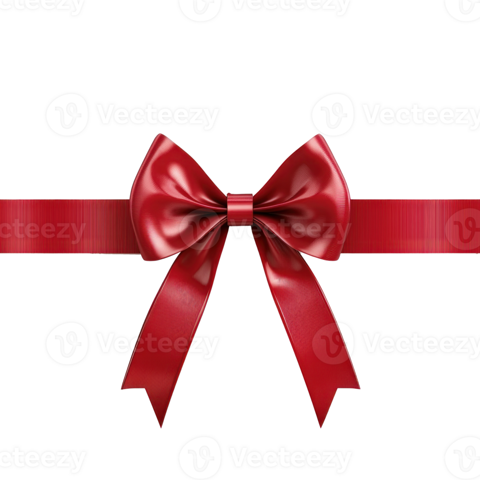 Shiny red gift's bow and ribbon, 3D realistic isolate on transparent background png