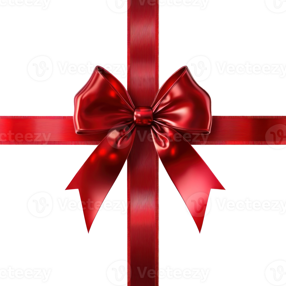 Shiny red gift's bow and ribbon, 3D realistic isolate on transparent background png