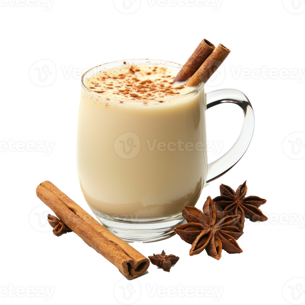 Eggnog with cinnamon sticks isolate on transparent background png
