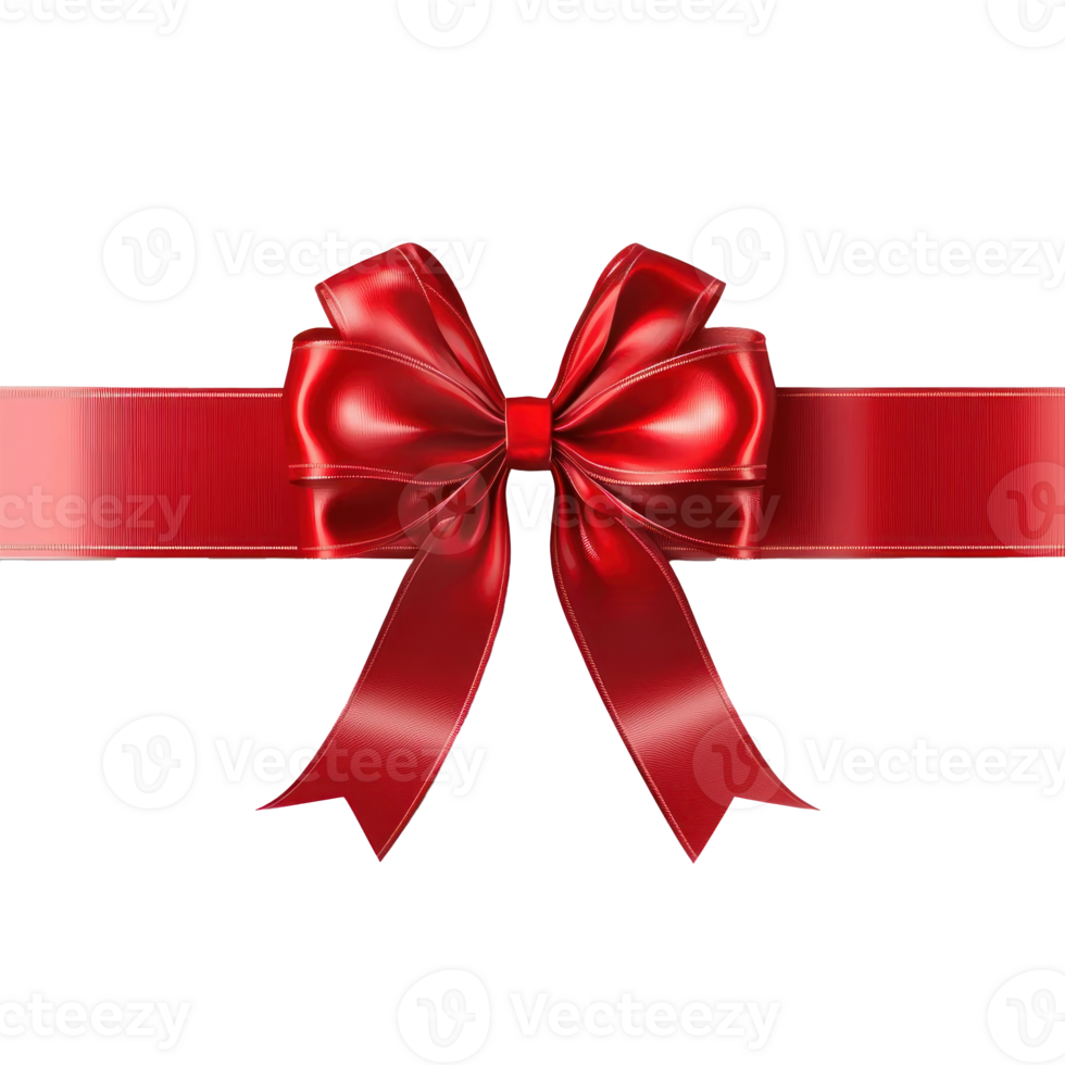 Shiny red gift's bow and ribbon, 3D realistic isolate on transparent background png