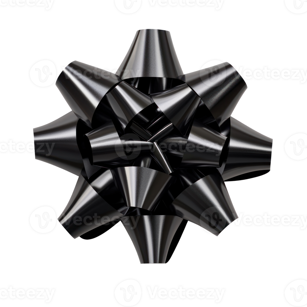 Black gift's bow and ribbon, 3D realistic isolate on transparent background png