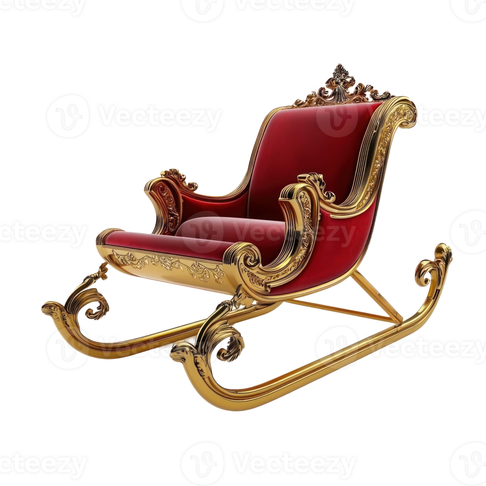 Red and gold Sleigh 3D redner isolate on transparent background png