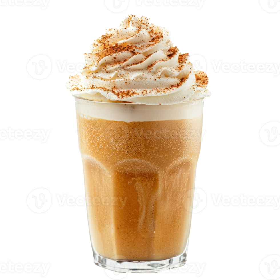 Pumpkin latte with whipped cream front view isolate on transparent background png