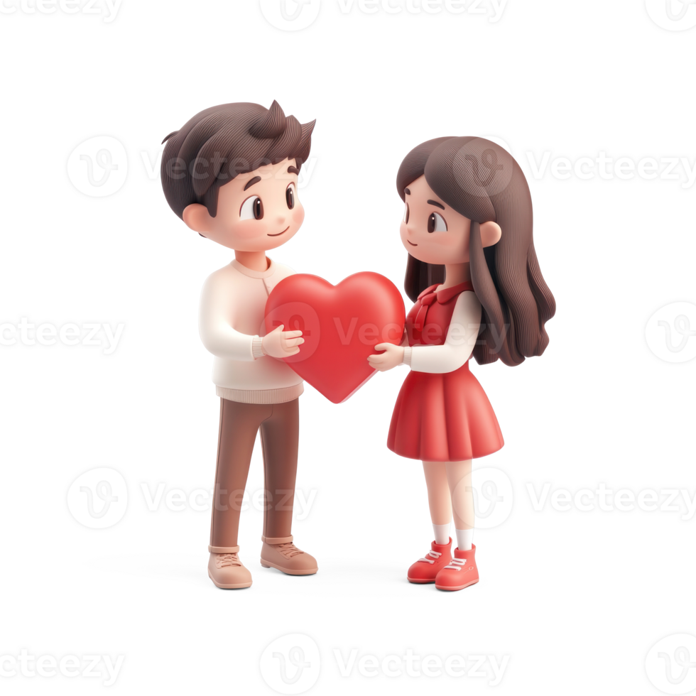 Handsome boyfriend is giving his girlfriend a red heart shape gift box 3D icon isolate png