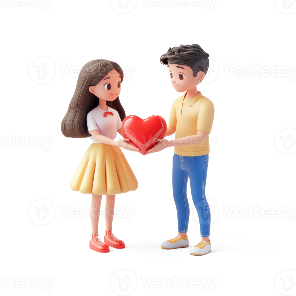 Handsome boyfriend is giving his girlfriend a red heart shape gift box 3D icon isolate png