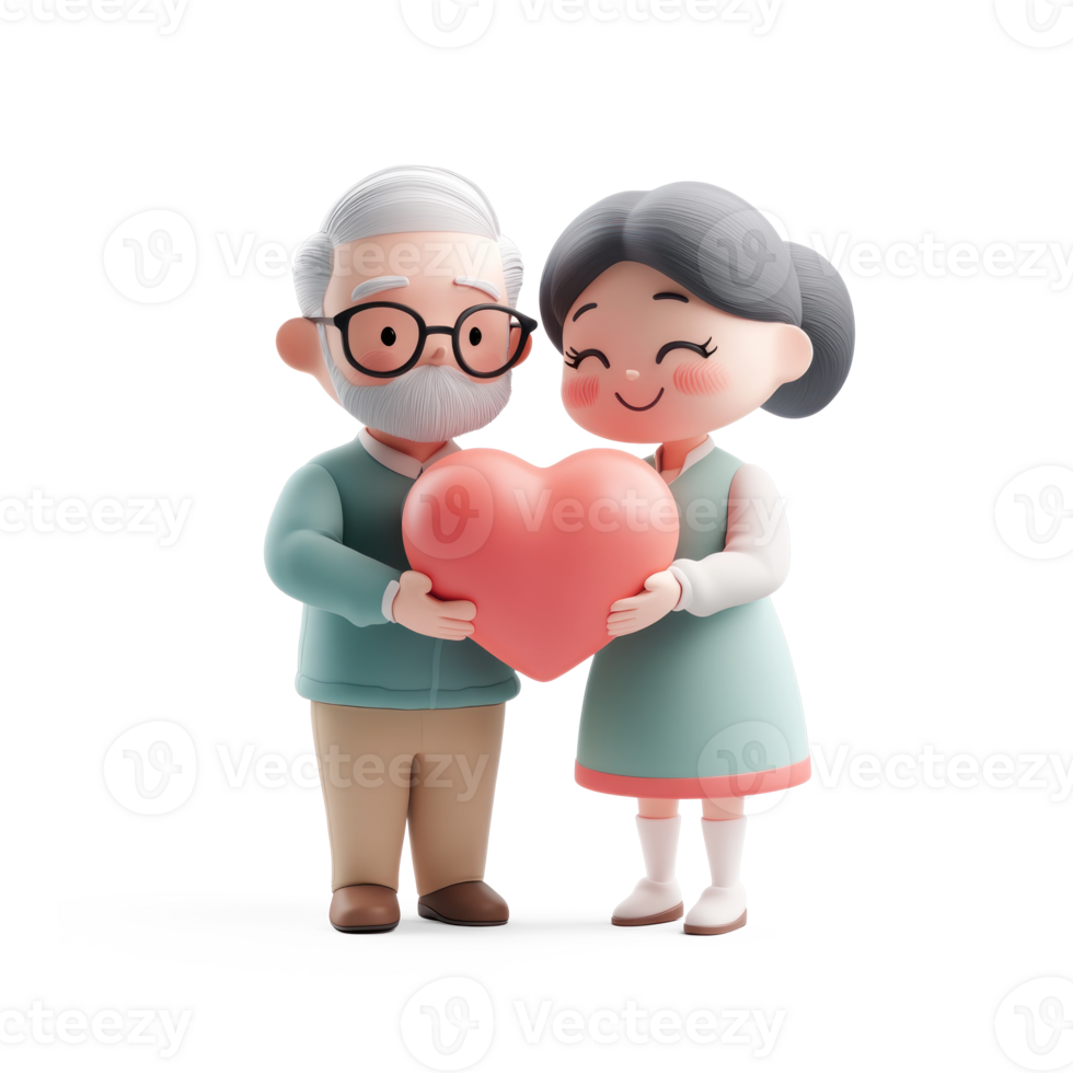 Senior couple gives heart on Valentine's Day 3D icon cartoon isolate png