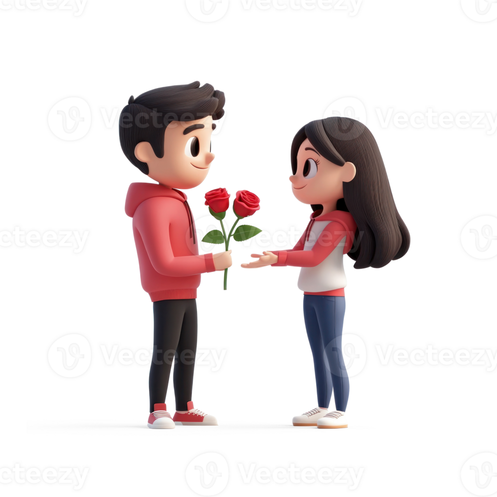 A man giving a bouquet of red roses to his girlfriend 3D icon cartoon isolate png