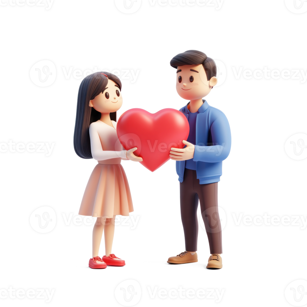 Handsome boyfriend is giving his girlfriend a red heart shape gift box 3D icon isolate png