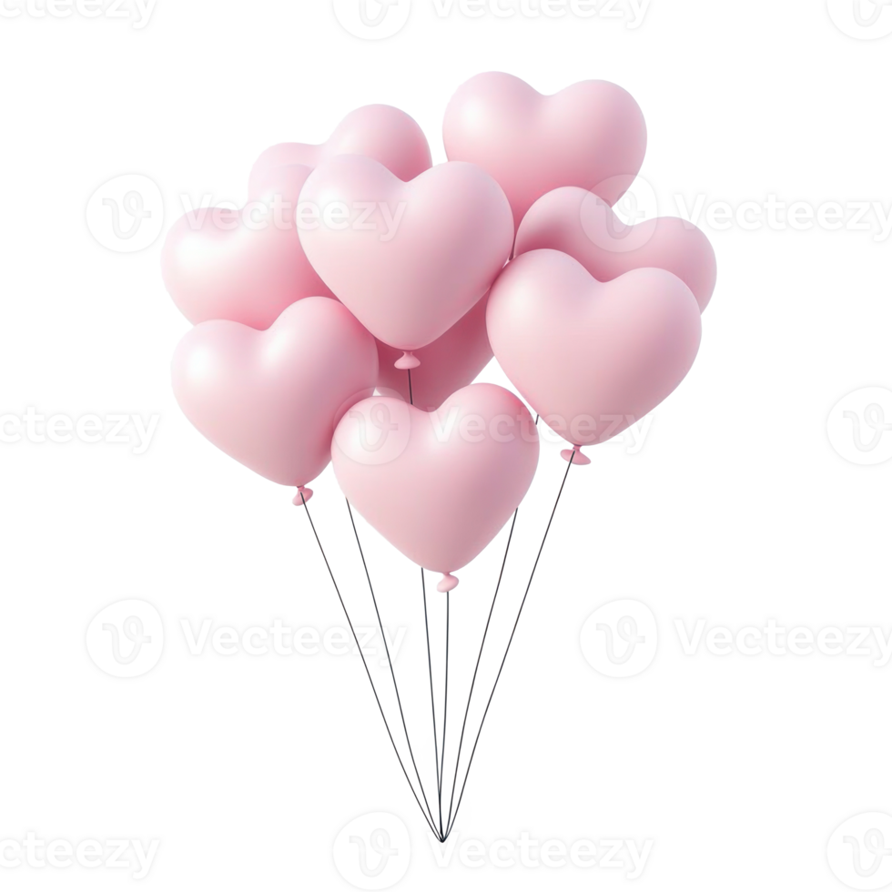Bunch of pink heart shape flying balloons 3D icon isolate png