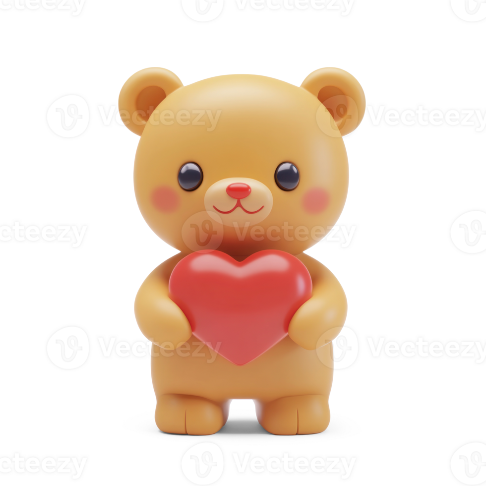 Teddy bear with a red heart 3D icon cartoon isolate png