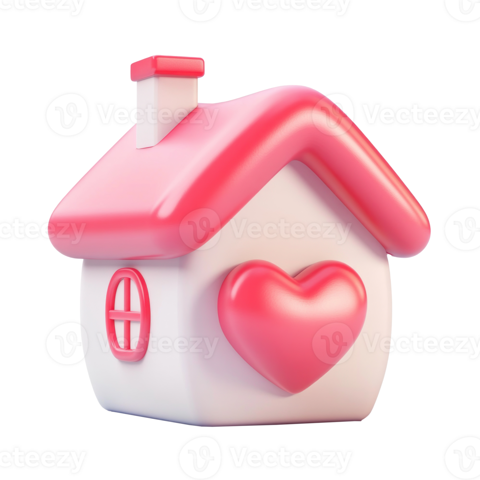 Love house red heart 3D icon cartoon smooth soft light isolate png