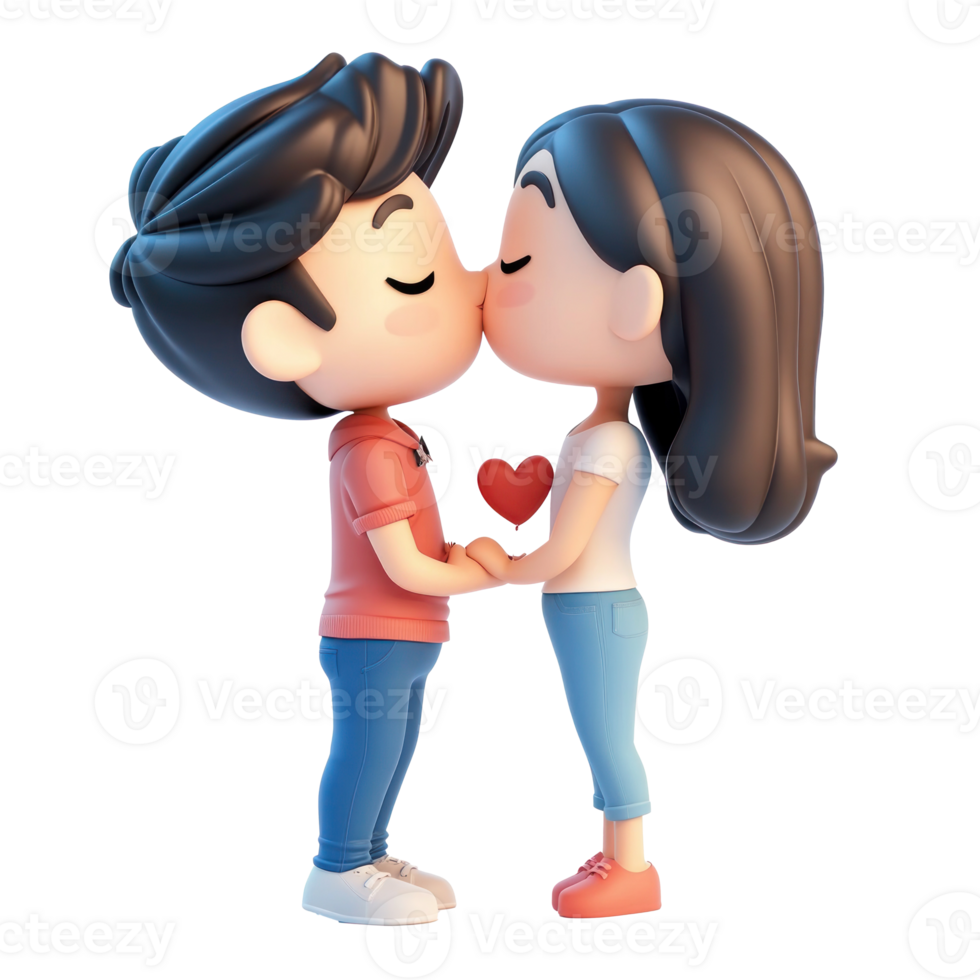 Young couple kissing, Valentine concept 3D icon cartoon isolate png