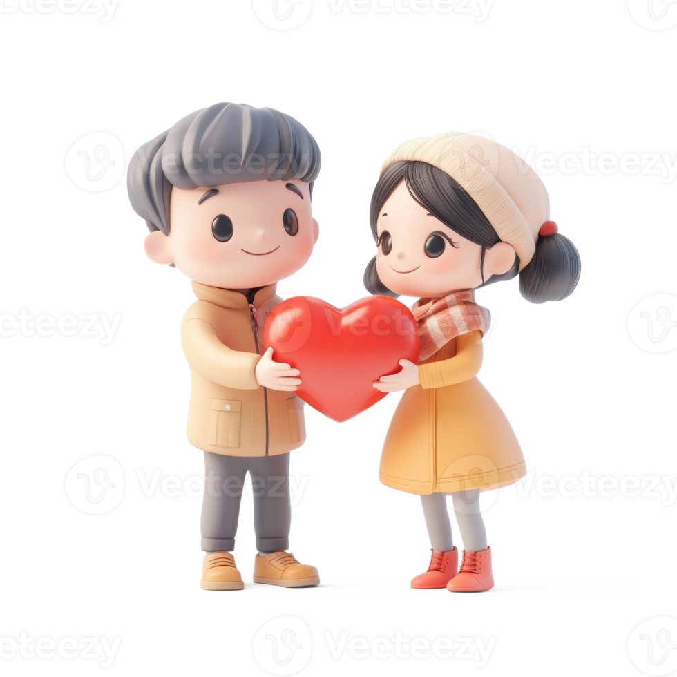 Handsome boyfriend is giving his girlfriend a red heart shape gift box 3D icon cartoon isolate png