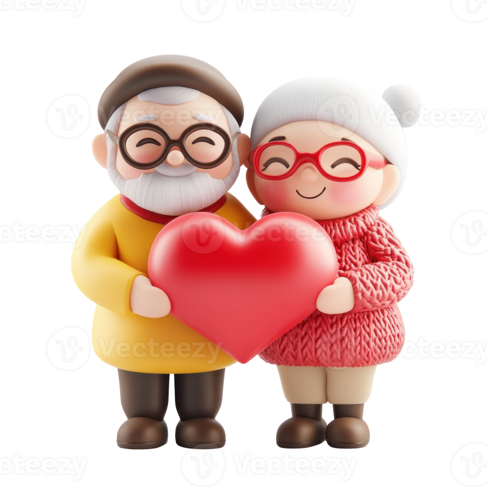 Senior couple gives heart on Valentine's Day 3D icon isolate png