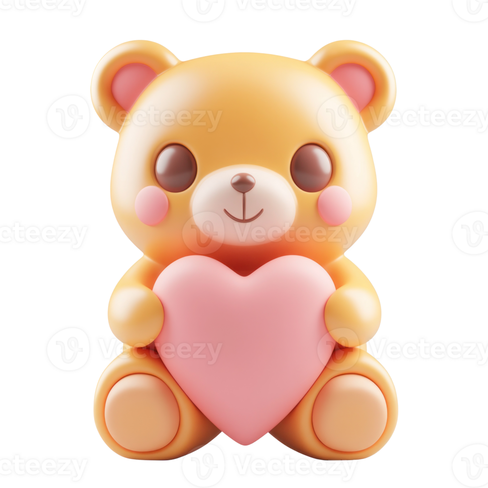 Teddy bear with a pink heart 3D icon cartoon isolate png