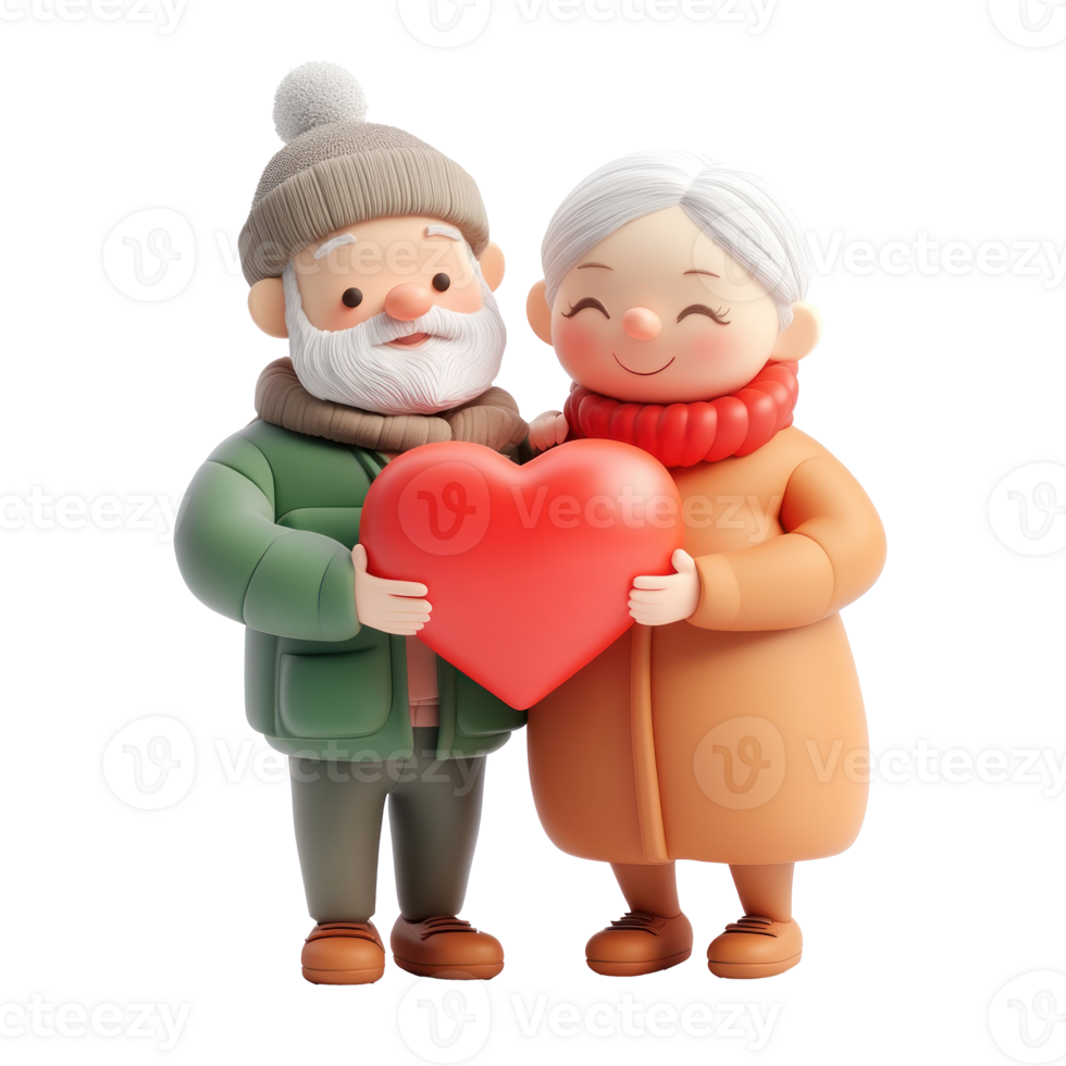 Senior couple gives heart on Valentine's Day 3D icon isolate png