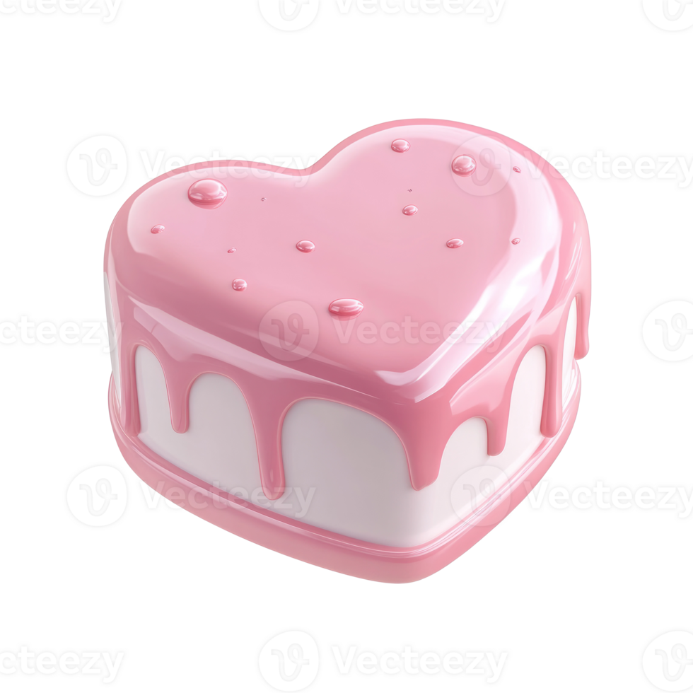 Pink heart cake, valentines day concept 3D icon isolate png