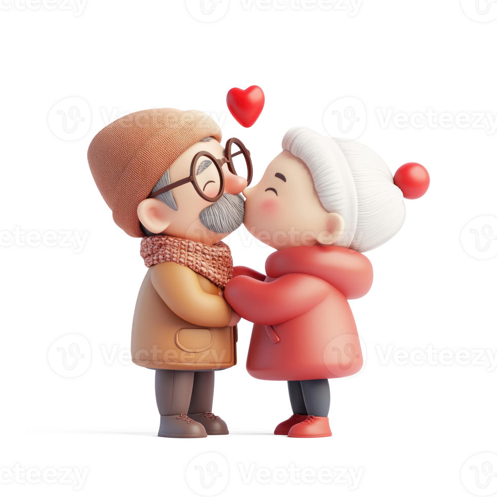 Senior couple kissing, Valentine concept 3D icon isolate png