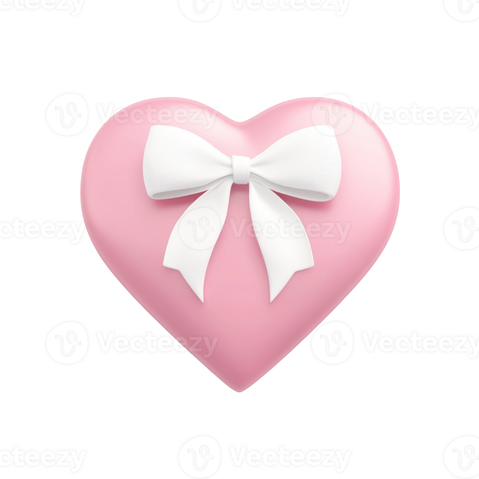 Pink gift box heart shape with white ribbon and bow 3D icon cartoon isolate png