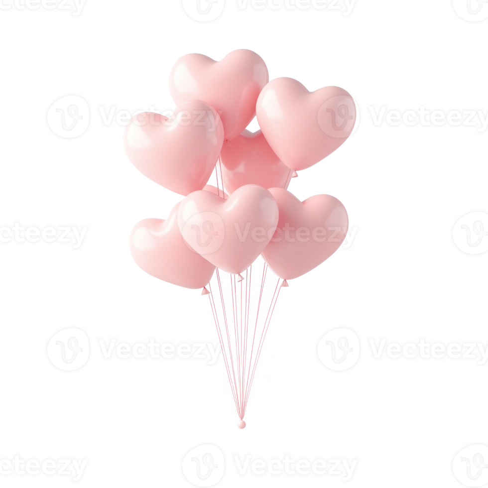 Bunch of pink heart shape flying balloons 3D icon isolate png