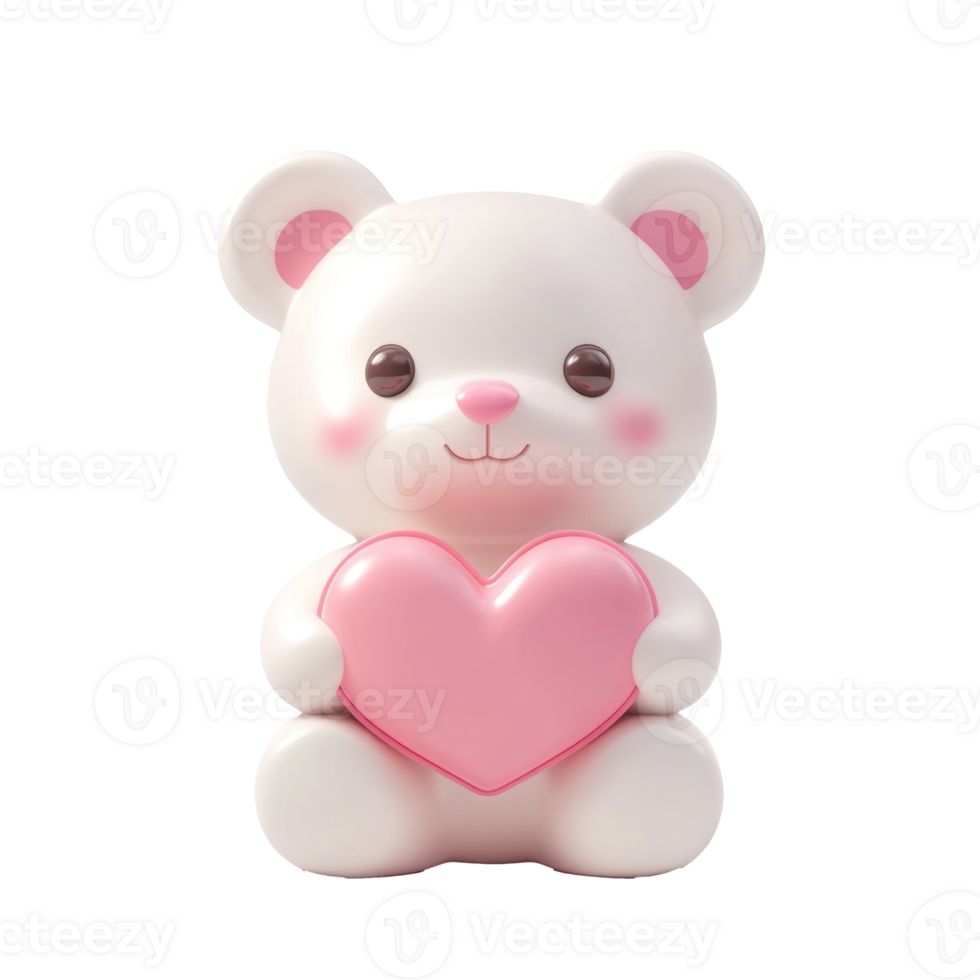 Teddy bear with a pink heart 3D icon cartoon isolate png