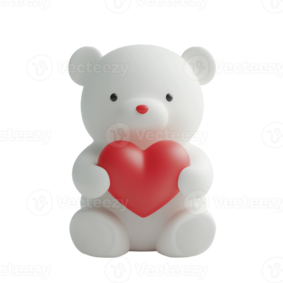 Teddy bear with a red heart 3D icon isolate png
