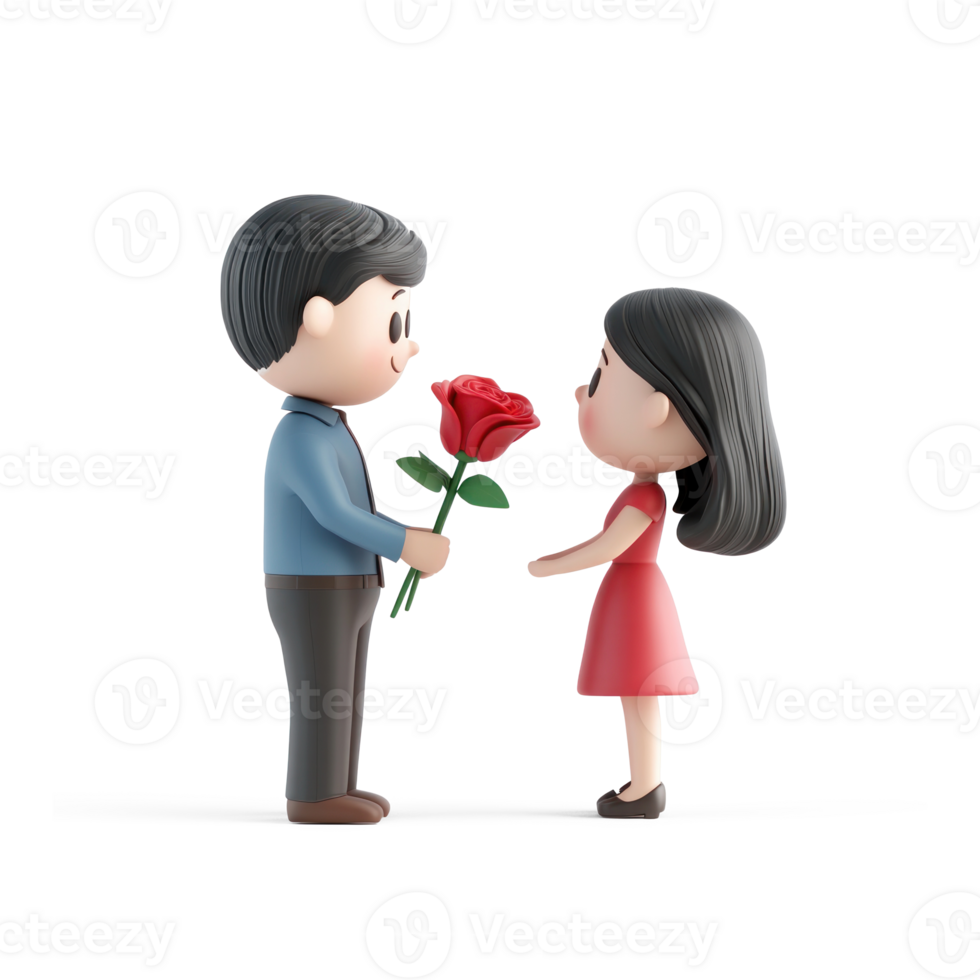 A man giving a bouquet of red roses to his girlfriend 3D icon cartoon isolate png