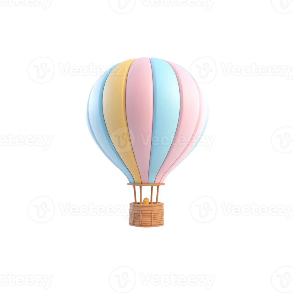 Flying hot air balloon 3D icon cartoon isolate png