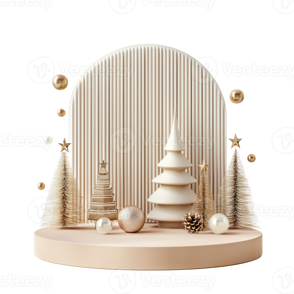 Christmas Beige podium with geometric style isolate on transparent background png