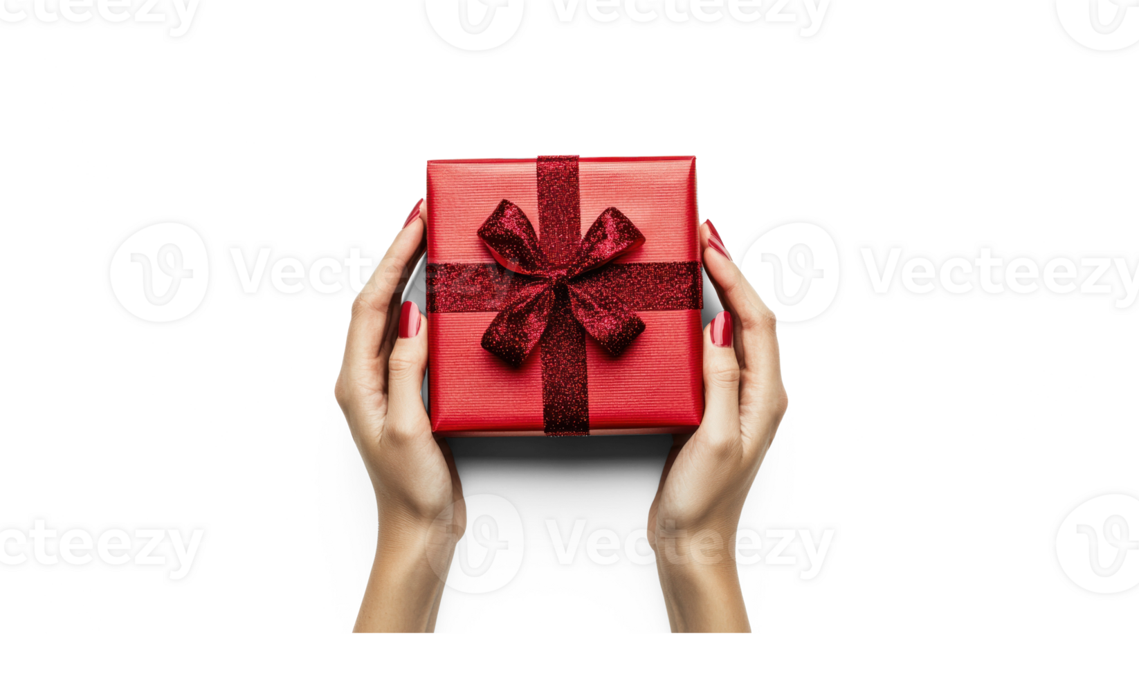 Hands holding red gift box isolate on transparent background png