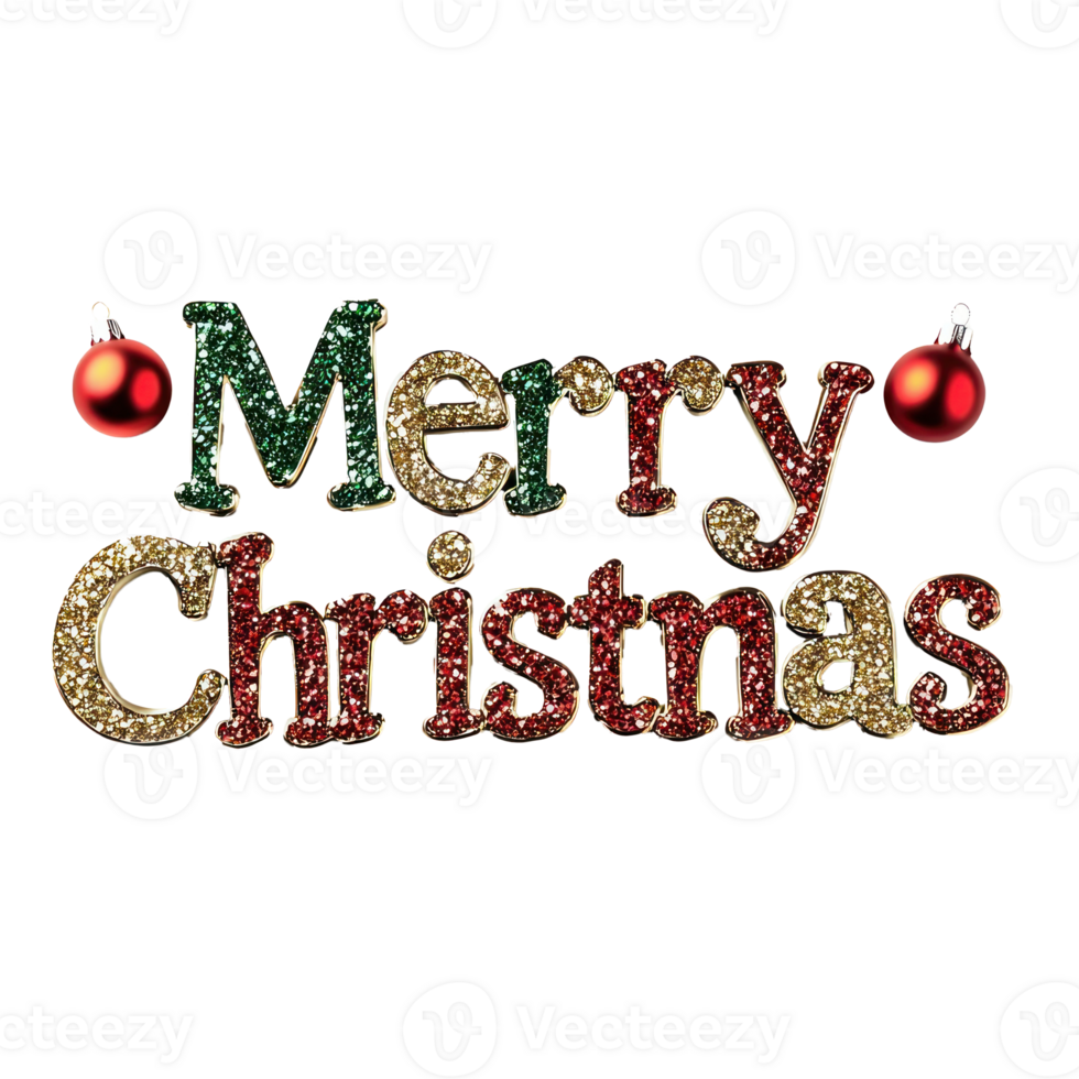 Merry Christmas text shape of christmas decorations items isolate on transparent background png
