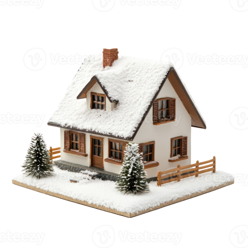 Mini model house with snow isolate on transparent background png