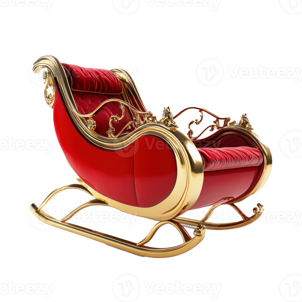 Red and gold Sleigh 3D redner side view isolate on transparent background png