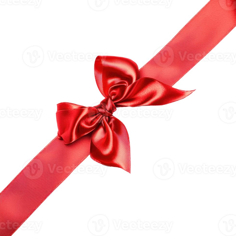 Red diagonal ribbon with a bow isolate on transparent background png