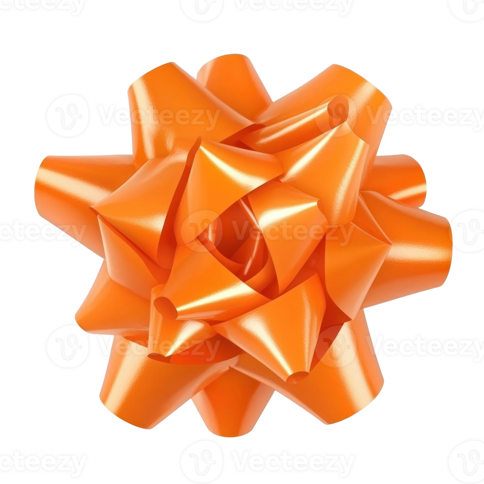 Orange gift's bow and ribbon, 3D realistic isolate on transparent background png