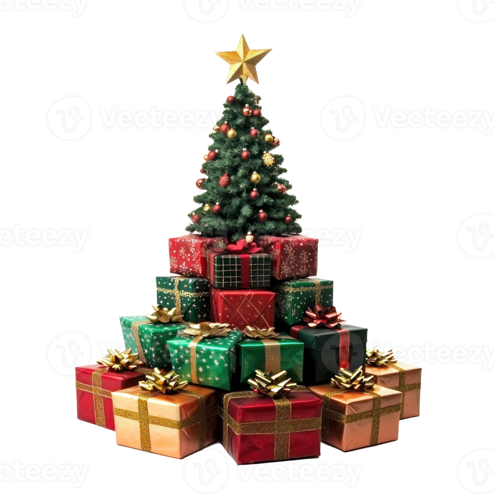 Present stack as Beautiful Christmas tree isolate on transparent background png