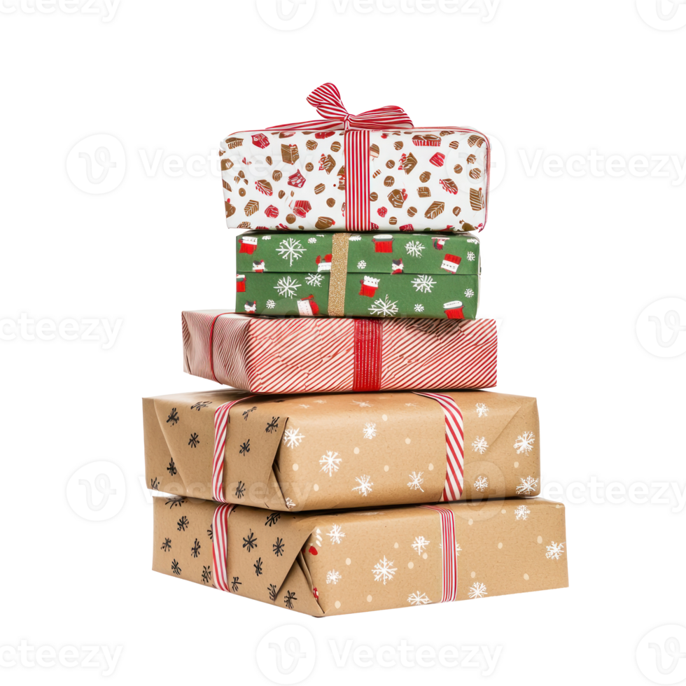 Christmas Presents stack front view isolate on transparent background png