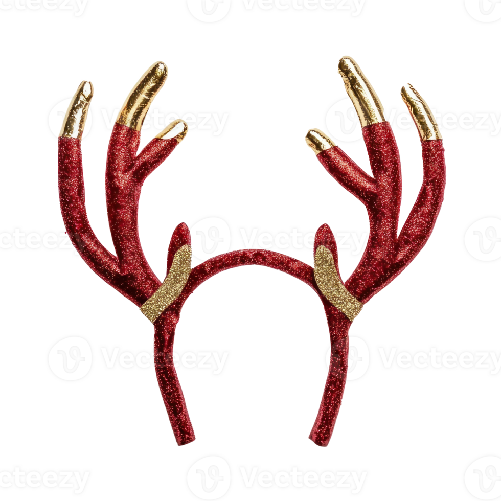 Red and gold Christmas Reindeer antlers deer headband headband top view isolate on transparent background png