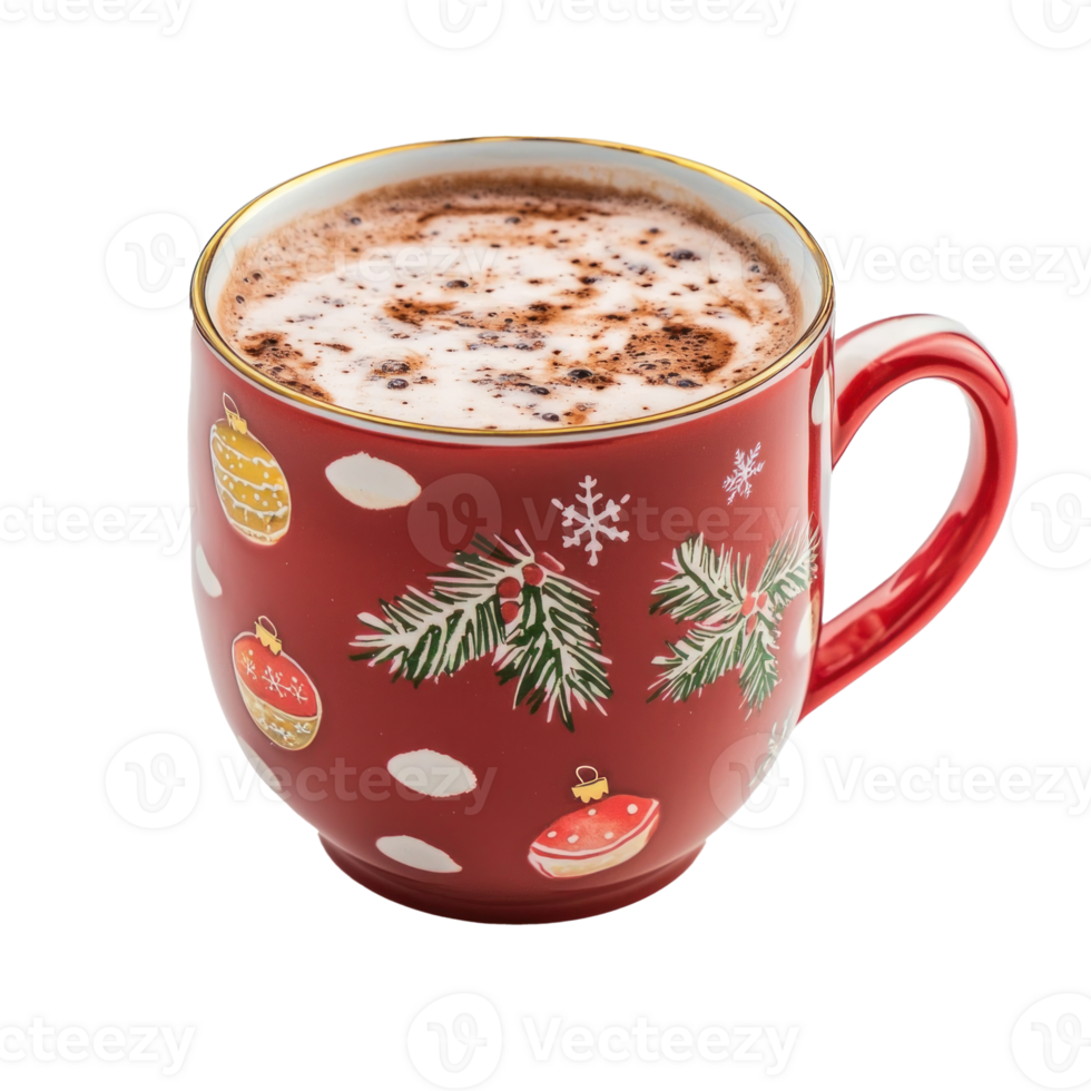 Hot chocolate in red christmas theme mug isolate on transparent background png