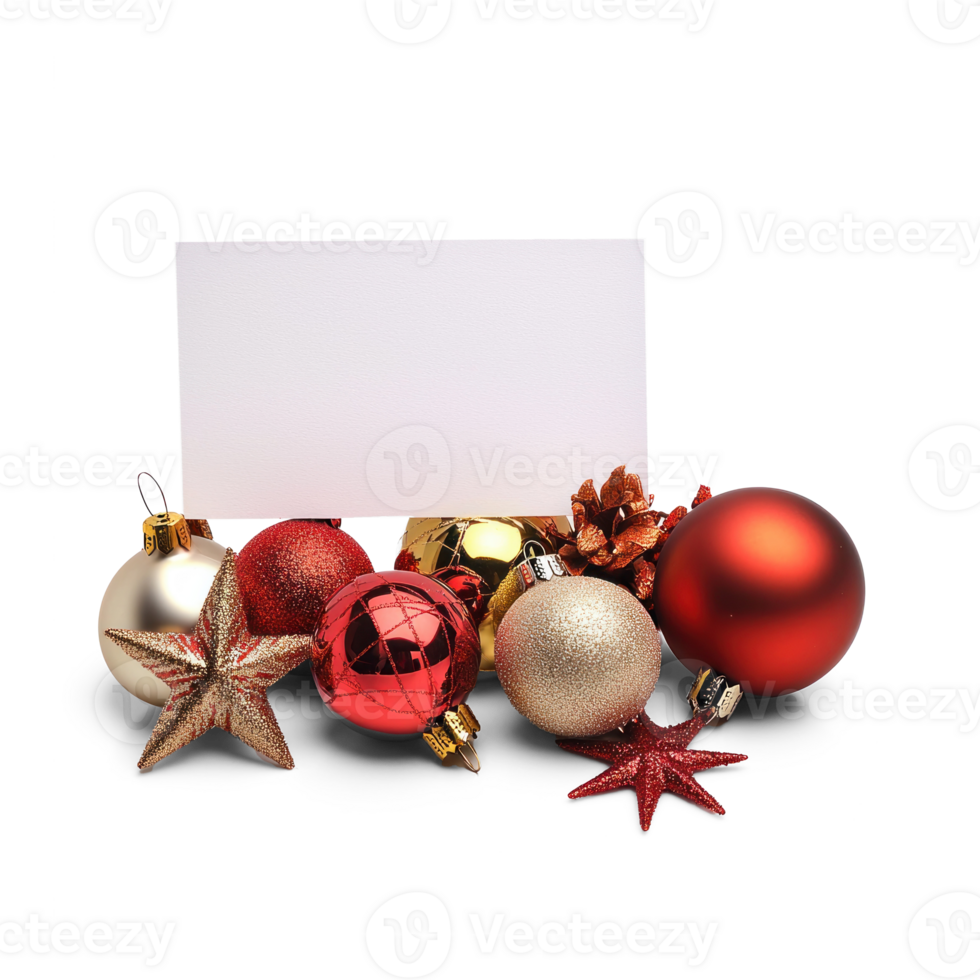 Christmas Decoration items with Blank white paper card isolate on transparent background png