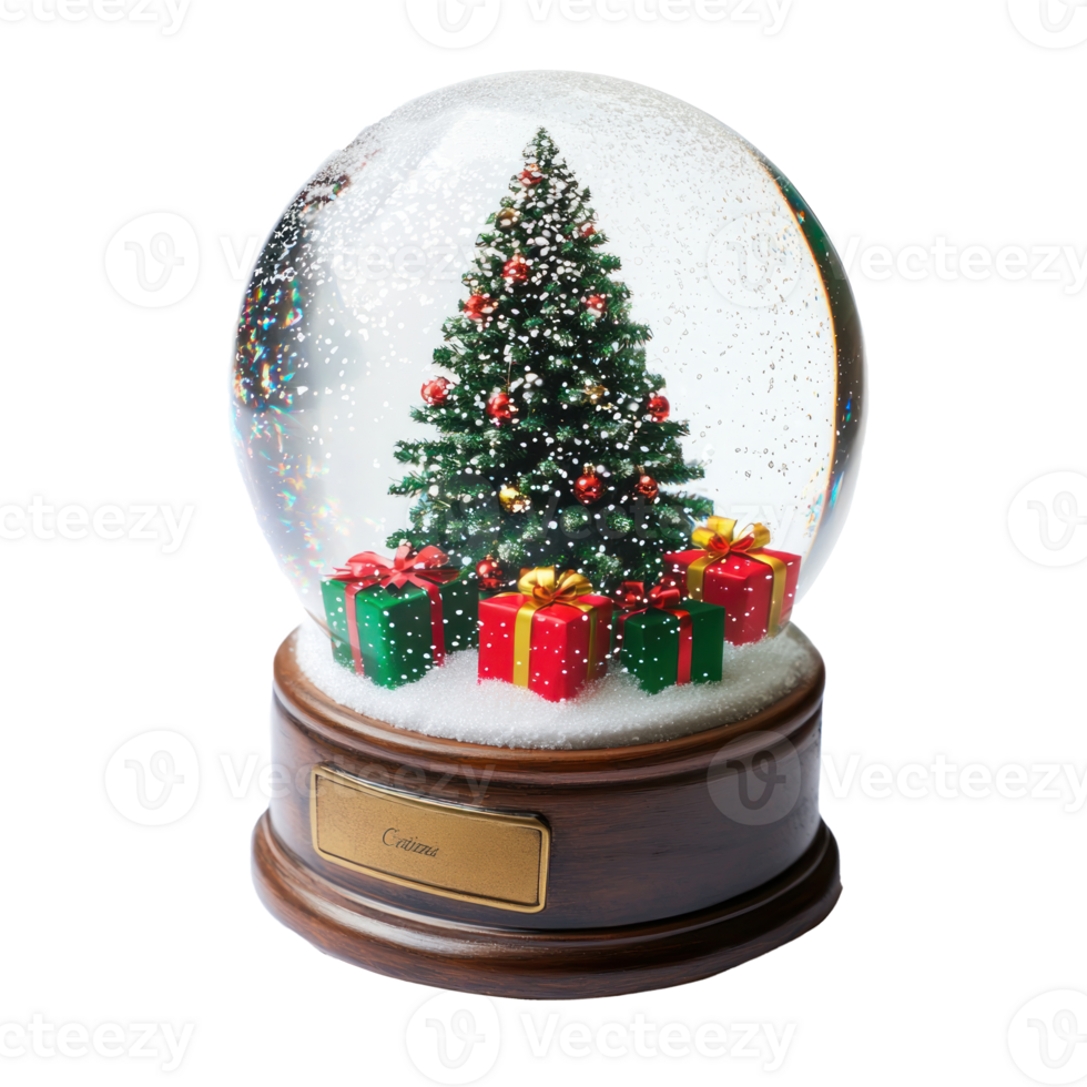 Chrismas Snow globe with christmas tree and presents in it isolate on transparent background png