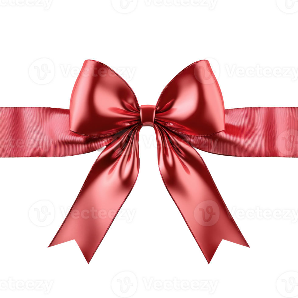 Shiny red gift's bow and ribbon, 3D render isolate on transparent background png