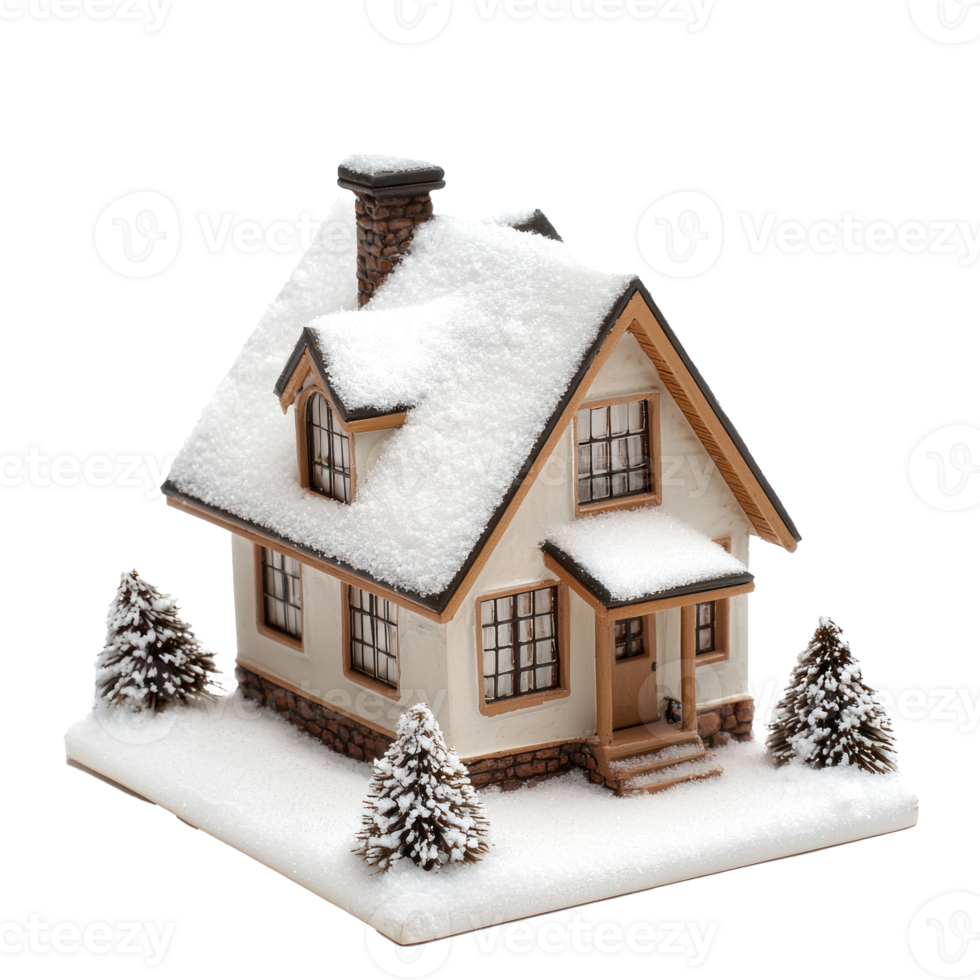 Mini model house with snow isolate on transparent background png