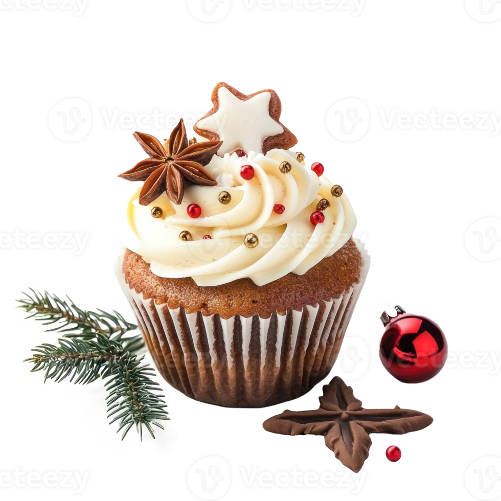 Christmas cupcake with decoration items isolate on transparent background png