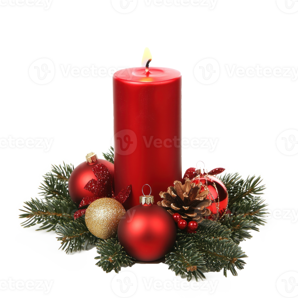 Advent Candle with Christmas decorated ornaments isolate on transparent background png