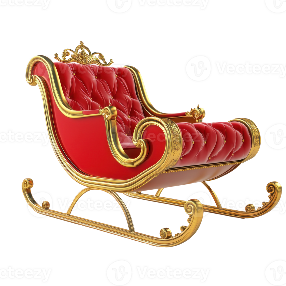 Red and gold Sleigh with presents 3D redner side view isolate on transparent background png