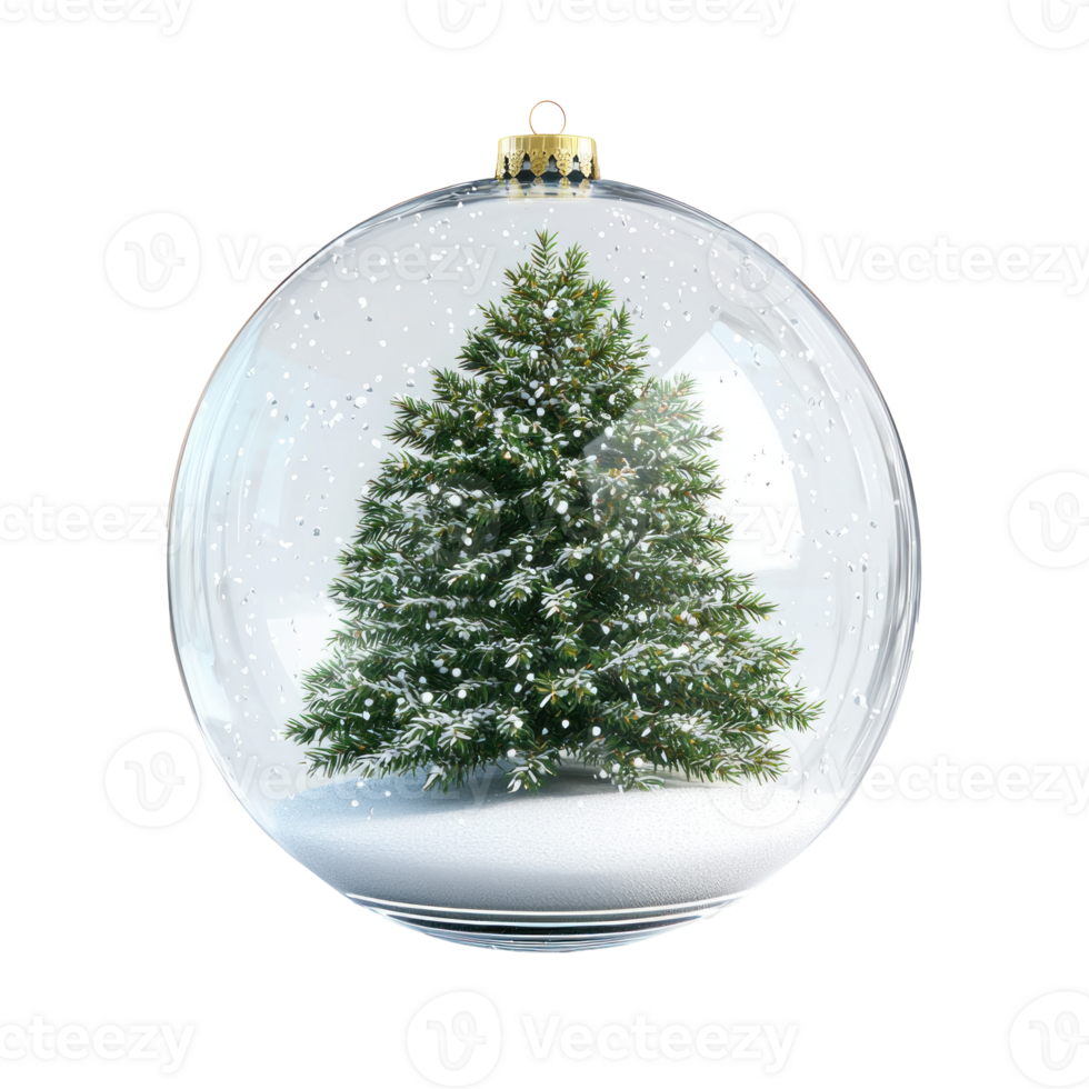 Christmas tree inside transparent snow ball front view isolate on transparent background png