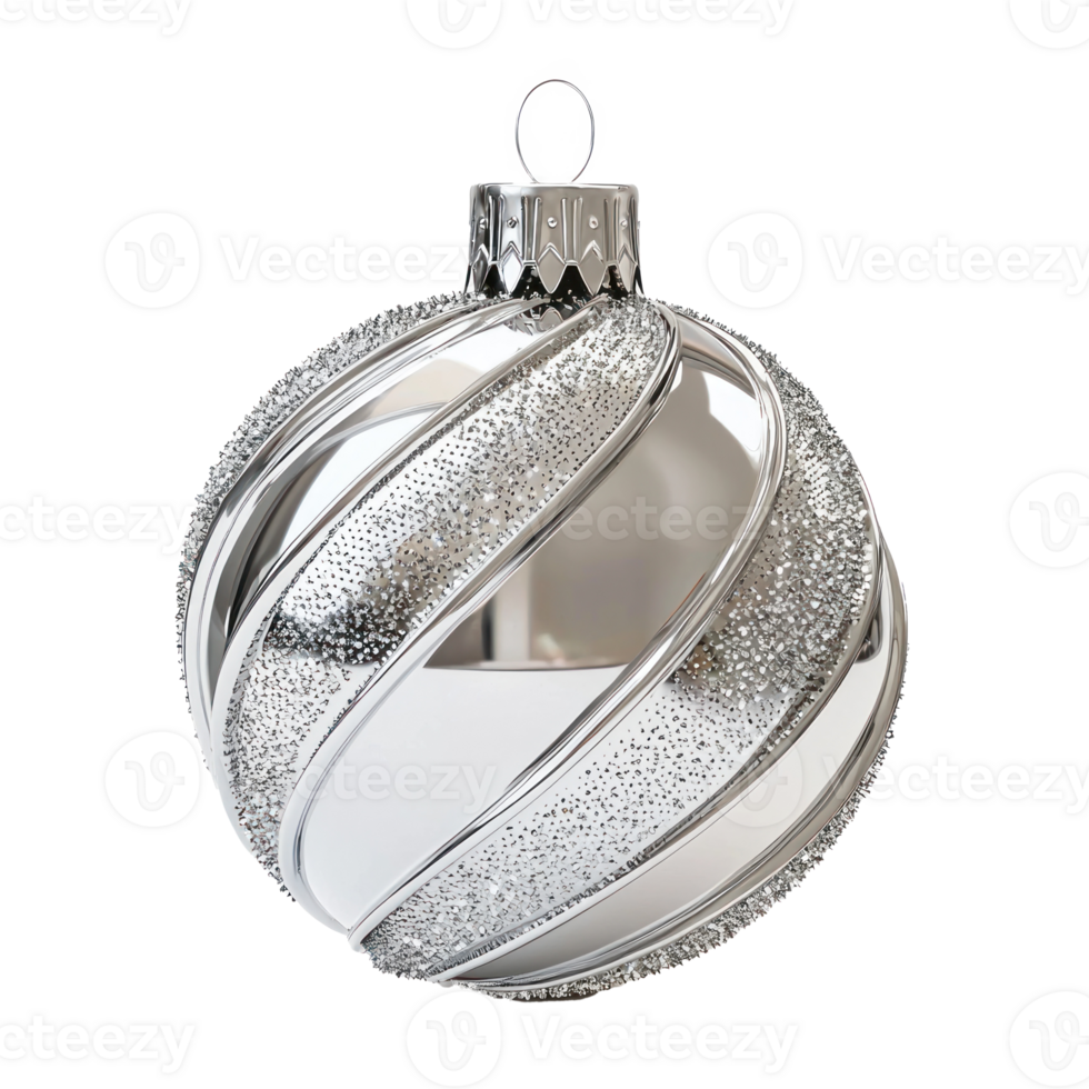 Shiny silver christmas bauble hanging isolate on transparent background png