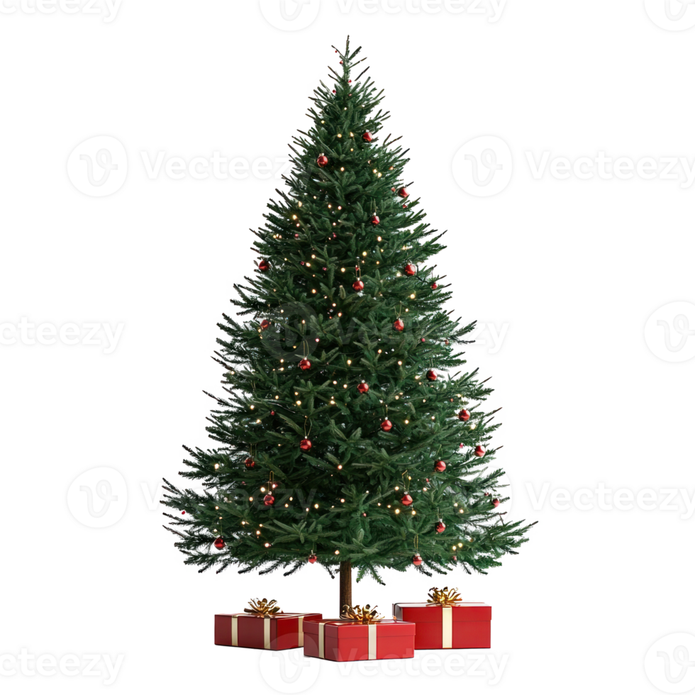 Christmas tree with presents under front view isolate on transparent background png
