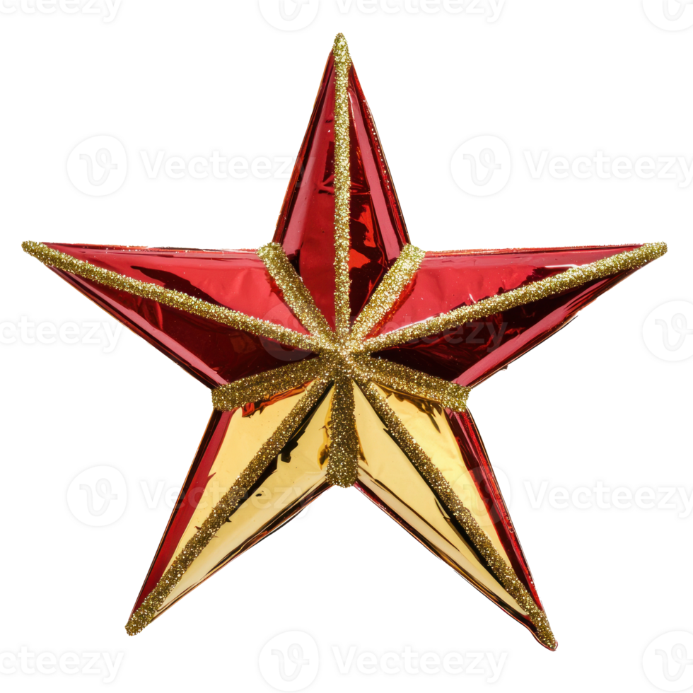 Shiny Red and gold Star decoration for christmas front view isolate on transparent background png